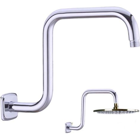 Bras de douche en acier inoxydable en forme de S, rallonge de 22 mm avec bride et rehausse réglable pour un confort optimal (argent, 33 cm) (1/5)