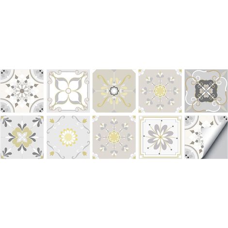 BEBUSINGOTO Stickers adhésifs carrelages  Sticker Autocollant Carreaux de ciment - carrelage mural salle de bain et cuisine  Carreaux de ciment adhésif mural - 15 x 15 cm - 10 pièces