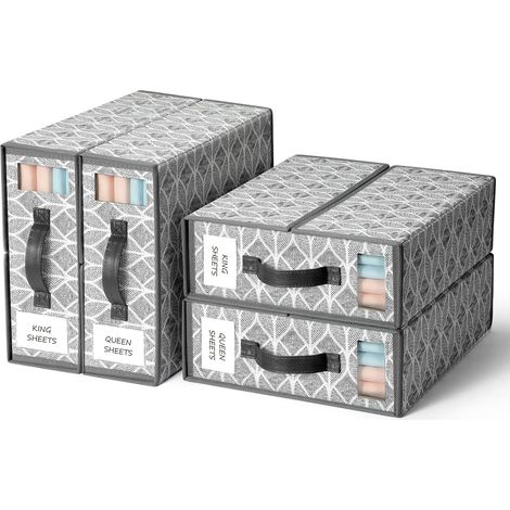 Set of 4 Sheet Storage Bags, Foldable Boxes for Clothes, Duvets, Ideal for Under Bed, Wardrobes and Drawers (1/5)