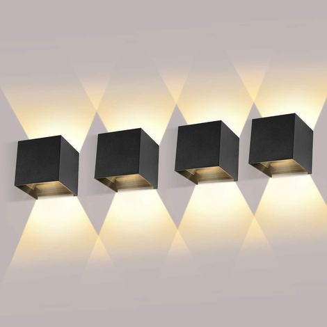 4pcs Outdoor/Indoor LED Wall Light, Modern 6W Wall Lamp Black Lighting Fixture IP65 Adjustable Lighting Angle for Hallway Bedroom Balcony Porch (1/5)