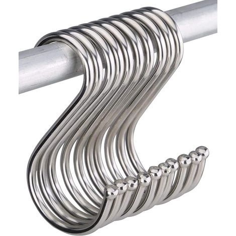 Lot de 10 crochets en forme de S de 12 cm en acier inoxydable robuste pour suspendre ustensiles de cuisine, salle de bain, chambre ou salon. (1/5)