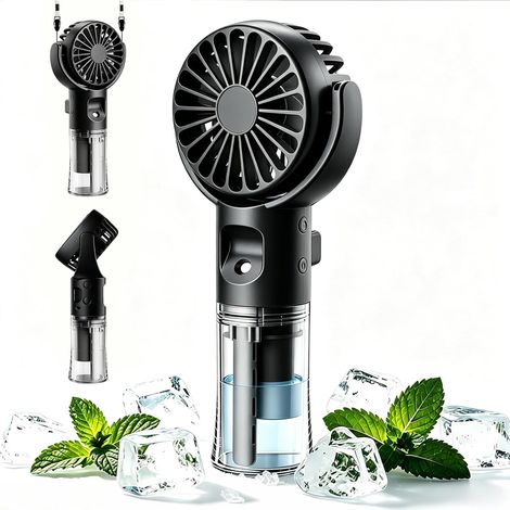 Mini Ventilateur Portable, Ventilateur Brumisateur, Ventilateur de Poche USB Rechargeable avec 4 Vitesses Réglables et Brume D'eau, Ventilateur Portable Silencieux pour Maison, Bureau, Voyage (Noir) (1/5)