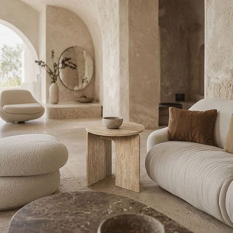 Table D'Appoint - HOME DECO FACTORY - Pietra - Minimaliste - Effet Pierre - Blanc et Beige (1/5)