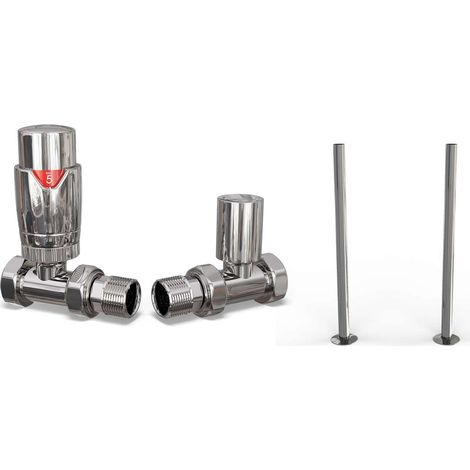 Talus Flair - Thermostatic Radiator Valve & Installation Kit - Chrome Straight 15mm