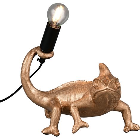 Lampada da tavolo camaleonte oro lampada laterale figurina animale retrò lampada da tavolo oro, interruttore a cavo, presa E14, LxLxH 14x24,5x22 cm