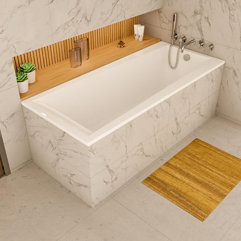 ECOLAM Baignoire rectangulaire Linda 160x75 cm  en acrylique blanc  vidage et trop-plein automatique  pieds + silicone (1/5)