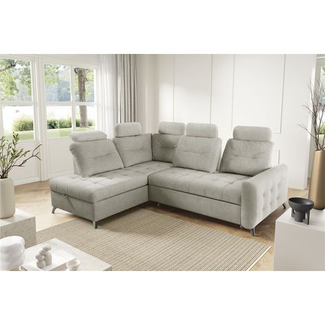 Ecksofa Schlafsofa Sofa WENDIE Stoff Hold Me Beige Ottomane Links