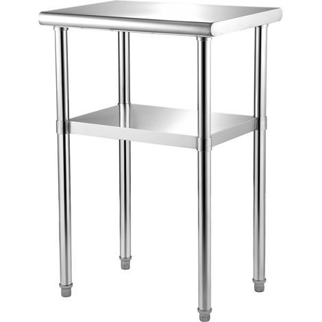 Table de préparation en acier inoxydable, 61x46x91 cm, charge 272 kg, étagère et pieds réglables, plan de travail robuste pour cuisine, restaurant, garage, extérieur. (1/5)