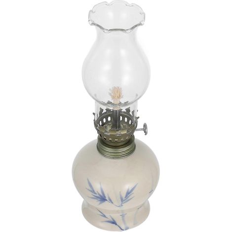 Lampe à pétrole vintage en céramique avec abat-jour en verre, lanterne à pétrole antique pour éclairage de secours intérieur, pour tables, maison, terrasse, extérieur, cheminée (1/5)