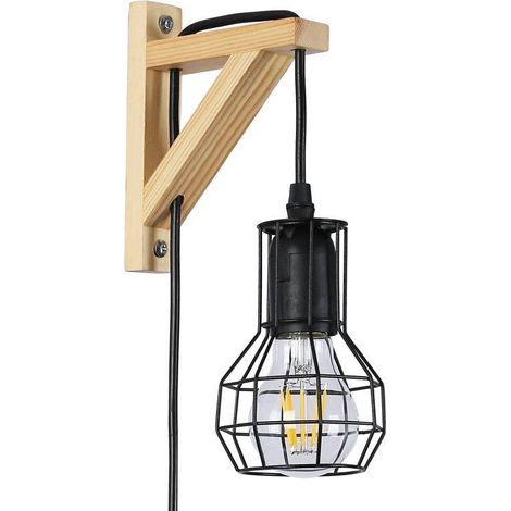 Gabbia per lampada da parete in legno "MICA" Lampadina inclusa