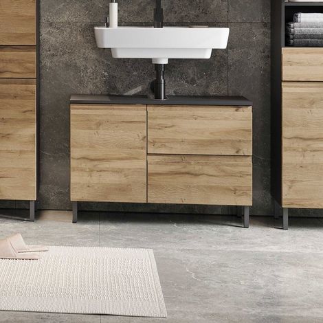 Meuble sous lavabo 2 portes 1 tiroir 80x34x56cm naturel - SALVONA