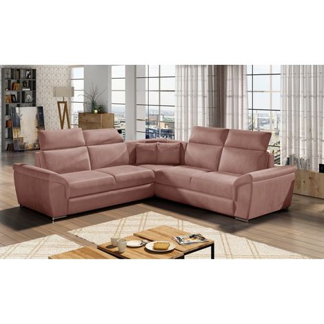 Canapé d'angle FREDERICO Rose avec têtières réglables 266x266cm (1/2)