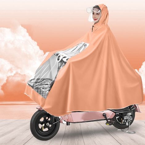 Cape de pluie intégrale pour moto électrique avec casque, résistante aux intempéries, pour scooter de mobilité, vélo et cyclisme, orange, taille XXXXL (1/5)