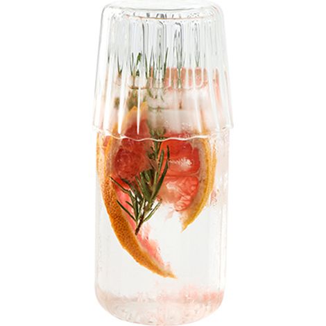 Ensemble de boissons en verre transparent à motif vertical, comprenant une carafe et une tasse. Pot à eau bouillante blanc froid. (1/5)