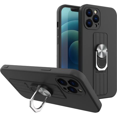 Custodia in silicone con anello e supporto per Xiaomi Poco M4 Pro 5G - Nera (1/3)