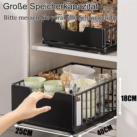 Cajón telescópico para cocina – Organizador deslizante de metal – Dimensiones 40 x 25 x 18 cm – Instalación rápida sin taladrar (1/4)