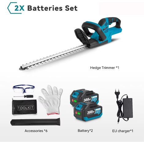 Taille-haie sans fil haute puissance 2000W – Outil de jardinage paysager, vitesse 15000 tr/min, pour accu Makita 18V – Avec 2 batteries (1/5)
