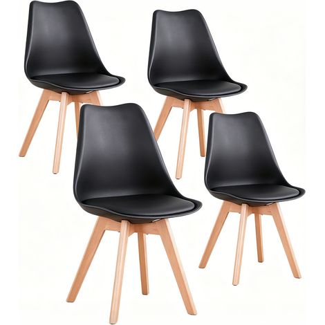 Wokaka Pack de 4 sillas de comedor con cojines de asiento -  estilo escandinavo, diseño nordico - (Negro)
