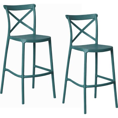 Sgabelli da bar set da 2 verde petrolio sprint plastica h 75 cm