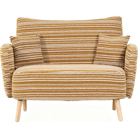 Sofá de 2 plazas moderno mostaza bouclé con reposabrazos y bolsillo lateral HOMVRA (1/5)
