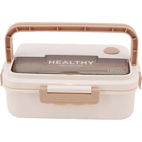 Boîte à lunch Bento pour les repas, 1000 ml, 3 compartiments, couleur beige, compatible micro-ondes.-AquaForge (1/5)
