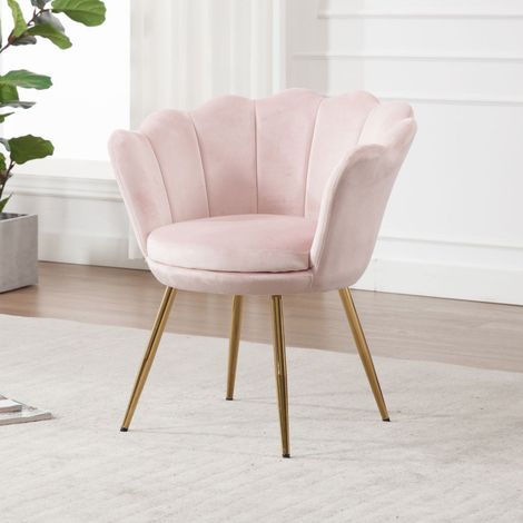 Wahson Fauteuil en Velours, Fauteuil de Salon Moderne Chaise Coquillage avec Pieds Métal Fauteuil Scandinave pour Chambre, Velours, Rose Clair