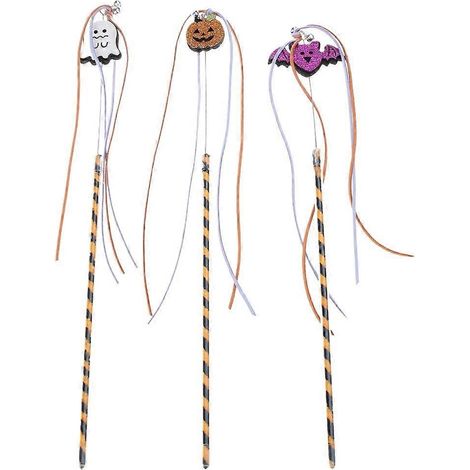 Baguette de pêche amusante pour chat avec un fantôme et une citrouille d'Halloween (1/4)