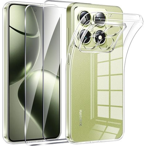 Coque pour Xiaomi 14T avec 2 Pièces Protection Écran Verre Trempé,Ultra Transparente Silicone en Gel TPU Souple pour Xiaomi 14T Couqe,Antichoc Anti-Jaune Etui Bumper (1/5)