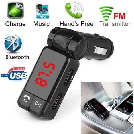 Kit mains libres Bluetooth LCD pour voiture avec chargeur, transmetteur FM, port USB et lecteur MP3 pour iPhone XYQ612101211909 (1/4)
