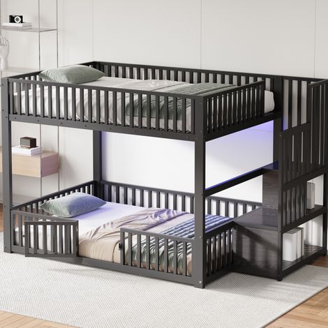 letto camera adulti 140x200 LED scala in metallo nero HAVRYA (1/5)