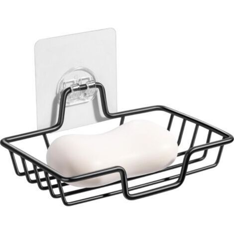 Portasapone adesivo da parete in acciaio inox 304, quadrato nero, non richiede foratura – ideale per bagno e cucina per sapone e spugna