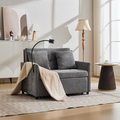 Canapé-lit 1 place 109x72x83,5 cm gris avec USB et support tablette, tissu polyester MEUBLIV (1/5)