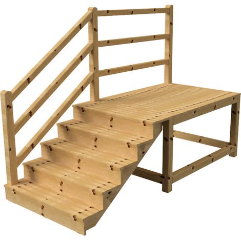 MILANO - Escalier en bois 5 marches H88 cm - avec contre-marches - Palier L120 x P189 cm - Rambarde escalier et palier à gauche
