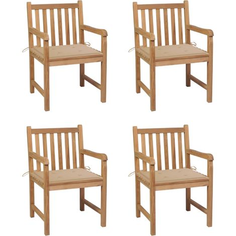 Chaises/Fauteuils de jardin 4 pcs avec coussins beige Bois de teck solide -TF13890 (1/5)