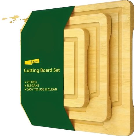 Tabla de cortar, material de bambú, ranuras para jugos, color beige. (1/2)