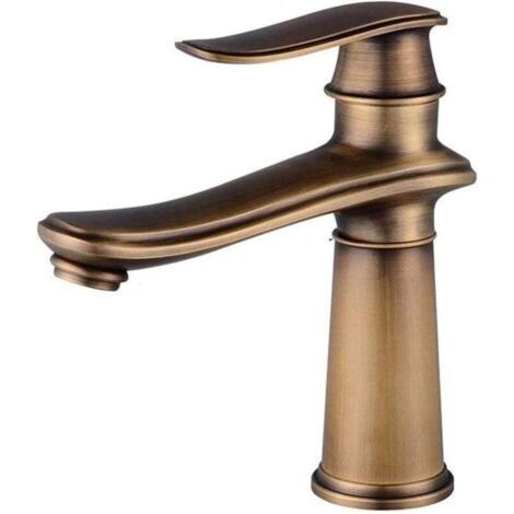 Grifo de baño vintage, grifo de lavabo de latón, mezclador de fregadero agua caliente/fría, grifo de lavabo monomando, grifo MUMU de latón antiguo (1/4)