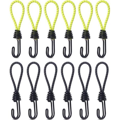 Tendeur élastique UlisemBungee, robuste avec crochet, résistant aux chocs, en métal, pour camping, tentes, bagages, lot de 12 (1/4)