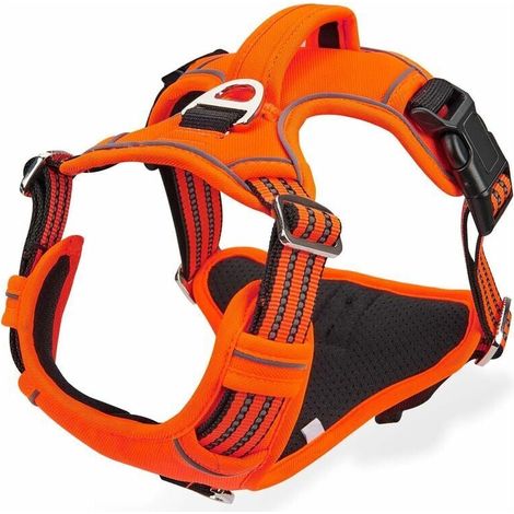 Harnais Anti-Traction pour Chien, Harnais pour Chien Grand et Moyen Gilet Réfléchissant Réglable pour Chien avec Poignée Respirante Orang Harnais de Poitrine de Sport Anti-Traction (1/4)