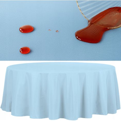 Fleckenabweisende, blaue, glatte Tischdecke für runde Tische, 320 cm, Polyester, 180 g