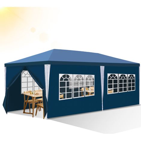 Randaco Tenda pergola 3x6 m Blu da giardino, copertura esterna con pareti e montaggio semplice