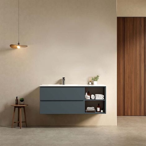 Mobile bagno sospeso 120 cm Blu Mare Lavabo a Sinistra in Ceramica Senza Specchio - Fiji Paint Plus (1/4)