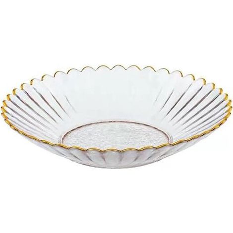 Coupes à fruits en verre - ensemble de 2 pièces - 1 grand et 1 petit , doré - coupes en verre à bordure dorée - bols à salade - assiettes à dessert (1/4)