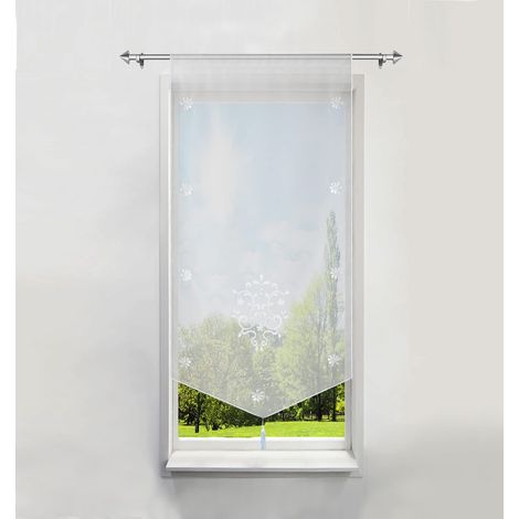 Rideau Voilage Brise-bise en Polyester Broderie Fleurs Blanc LxH/40x60CM avec Pompon Rideaux Courts Décoration de Fenêtre Chambre/Salle de Bain/Café/Cuisine (1/5)