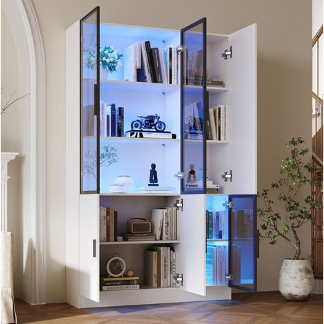Vetrina con ante in vetro e illuminazione LED, 120 x 35 x 200 cm, bianca OKMYHOME (1/5)