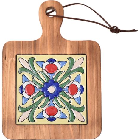 Dessous de verre en bois de pin motif carrelage avec poignée résistant à la chaleur 20 x 14 x 1,5 cm (1/5)