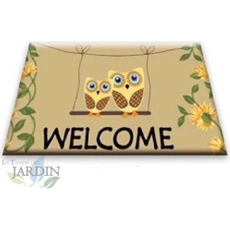 Paillasson Exterieur Entree Tapis Entree Interieur Absorbant et Antidérapart 40x60 cm bienvenue couple hiboux
