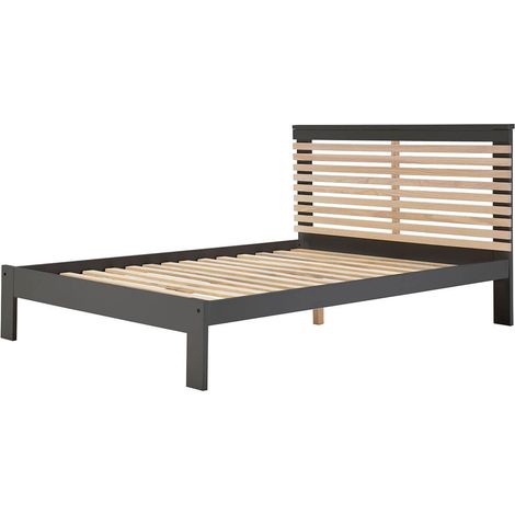 LAUPELL - Lit 140x190cm + Tête de Lit Gris Anthracite et Naturel (1/5)