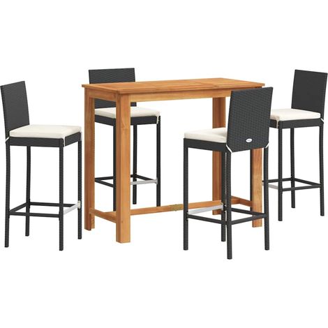 Maison Exclusive - Ensemble de bar de jardin 5 pcs noir bois massif acacia rotin