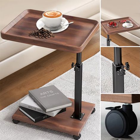 Table d'appoint relevable en bois – Forme en C – Petite table mobile – Table d'angle/chevet – Bureau ordinateur portable – Pour canapé/salon/chambre
