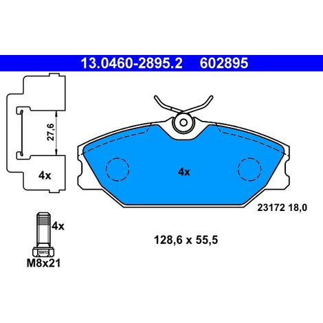 Kit de plaquettes de frein, frein à disque ATE 13.0460-2895.2 RENAULT